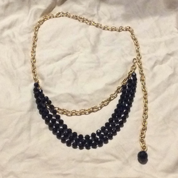? Goldtone black beaded long adjustable belt main image 4